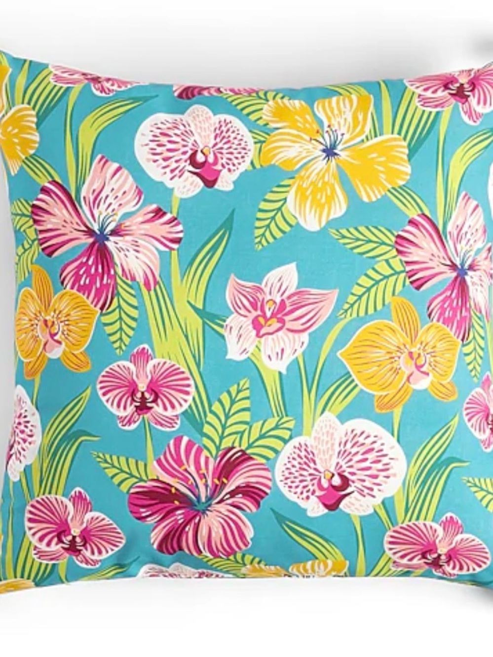 Oasis Teal Floral Accent Pillow with Pink & Yellow Blooms